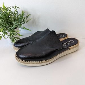 Calvin Klein black leather espadrille slide on mules size 9 and 1/2 run small